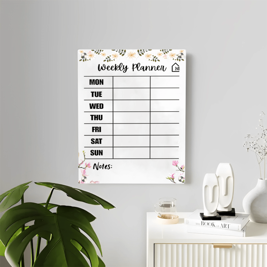 Chic Floral Acrylic Milky Weekly Wall Planner - Rewritable Wall Organizer for Home, School & Office - Memories InsiteCHIC FLORAL MILKY WEEKLY PLANNER II